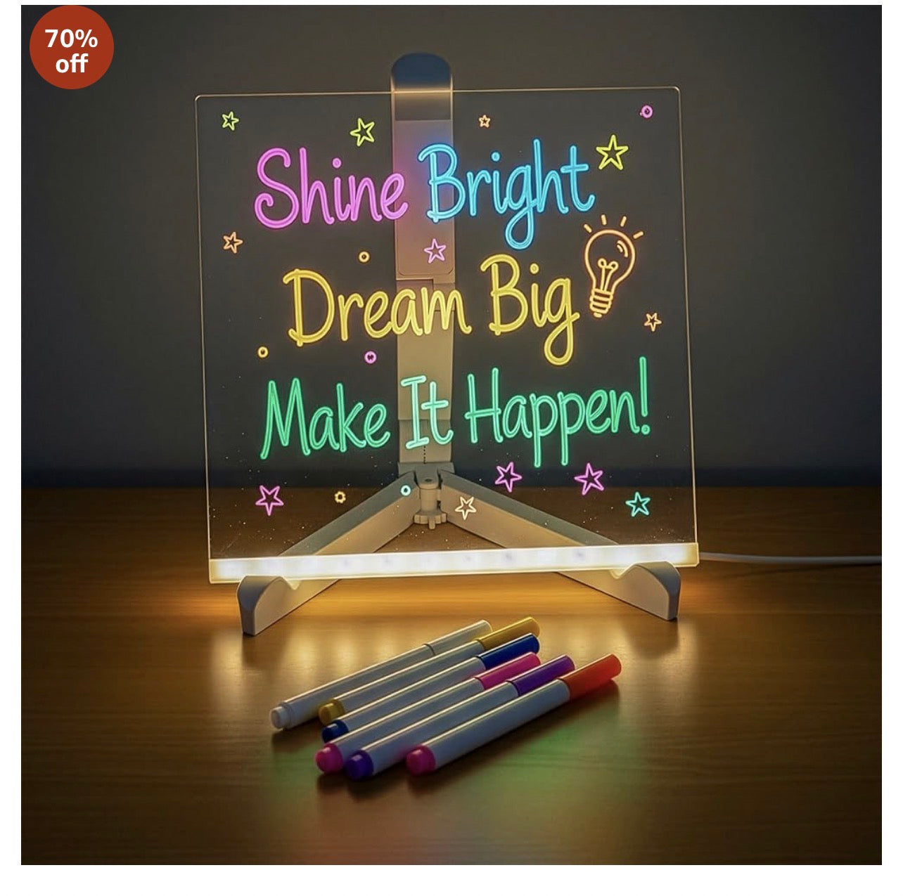 Acrylic LED Board With Colorful Night Light & 7 Neon Pens